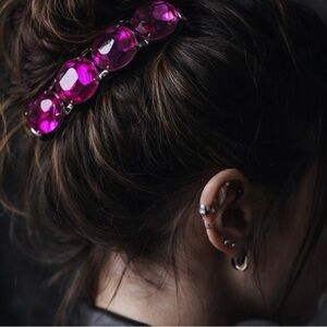 Hot Pink Rhinestone Barrette | Y2K Glam Hair Clip